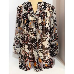 Hope Springs Abstract Butterfly Wing Print Chiffon Blouse Pleated S Tunic
